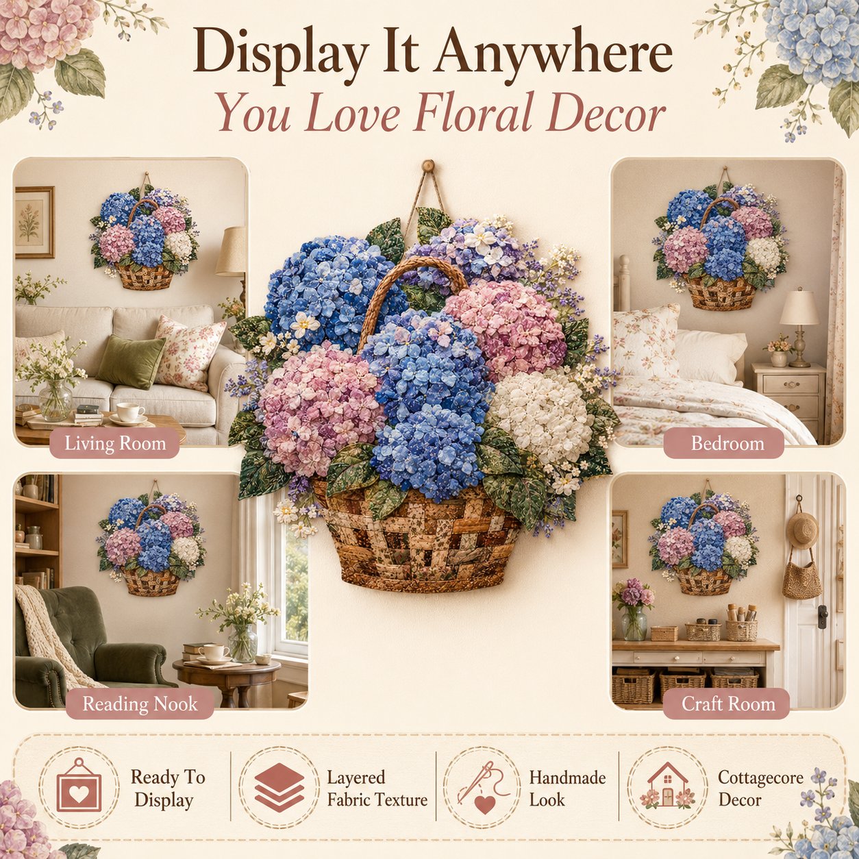 🌸🧵 Premium bloemenmand-patchwork-doe-het-zelfpakket | Hoogwaardig boeket van gelaagde stoffen met reliëfbloemblaadjes en geweven manddetails ✨