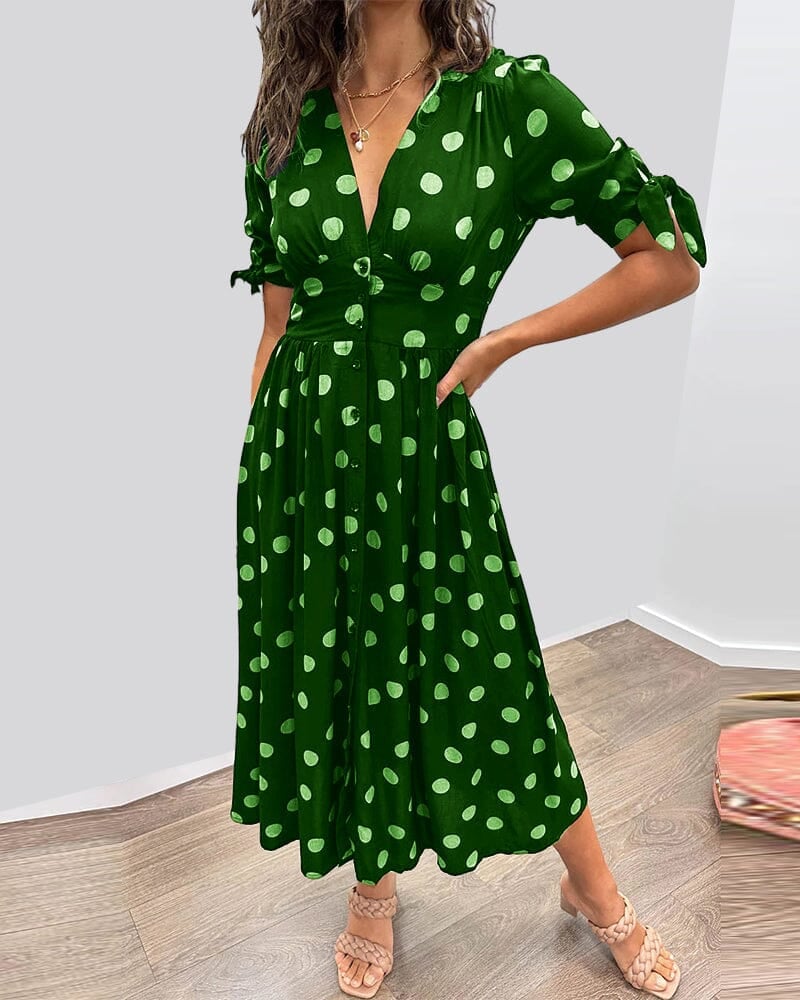 🥰Nieuwe producten Hot Sale 45% KORTING🌹Polka Dot-jurk met diepe V-hals