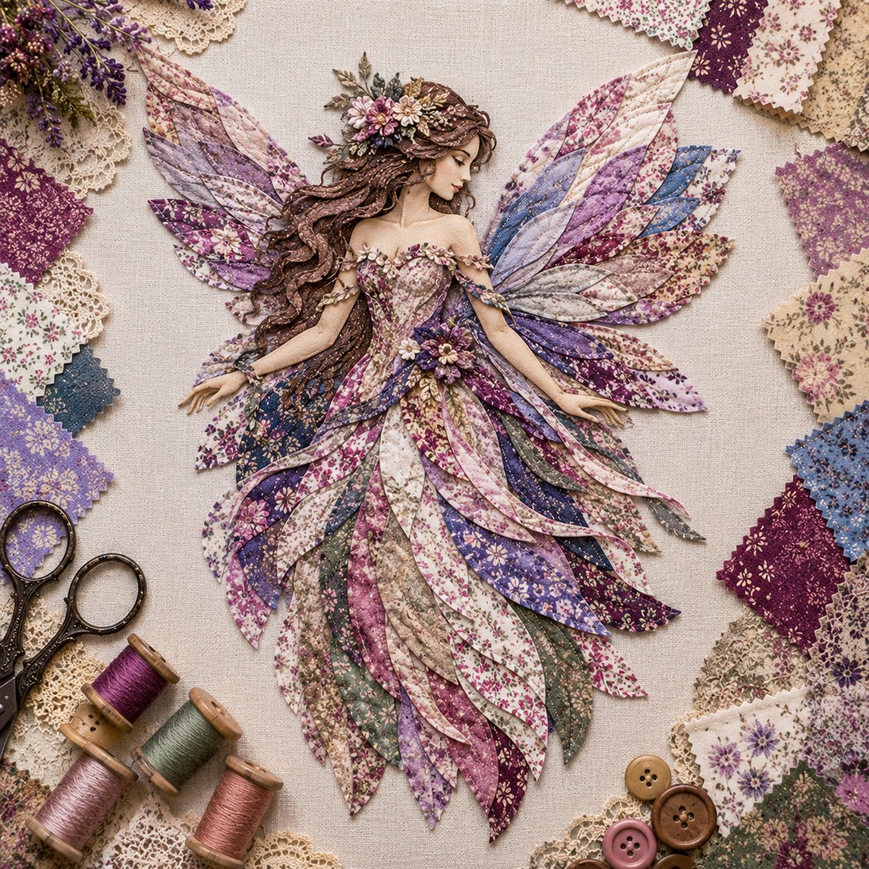🧚‍♀️🌸 Premium DIY-pakket ‘Fairy Patchwork’ | Hoogwaardige gelaagde stof met bloemenvleugels – DIY handgemaakte fantasiewanddecoratie ✨
