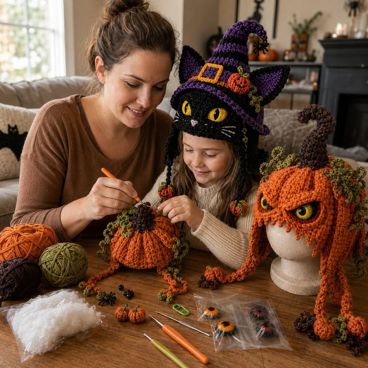🎭🎃 DIY-haakpakket voor een Halloween-monsterkap | Hoogwaardig, zacht garen met stapsgewijze handleiding voor het zelf maken van een handgemaakte, draagbare karakterkap 🧶✨