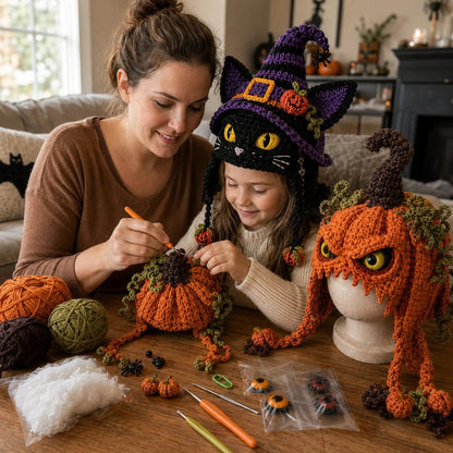🎭🎃 DIY-haakpakket voor een Halloween-monsterkap | Hoogwaardig, zacht garen met stapsgewijze handleiding voor het zelf maken van een handgemaakte, draagbare karakterkap 🧶✨