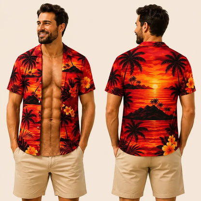 Grappig spier-T-shirt voor heren, T-shirt met Hawaiiaanse-hemd-illusie, gepersonaliseerd 3D-T-shirt met nep-open-hemd-effect💪🔥