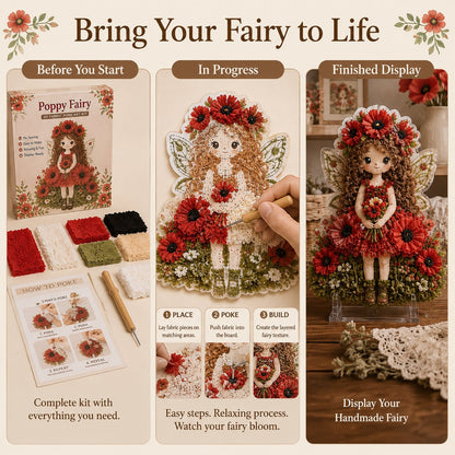 🔥HOT SALE 49% KORTING – 🌸🧚‍♀️ Flower Fairy 3D-stof-poke-art-set | Naai-vrij knutselproject van zachte stof met een reliëfbloemmotief en een kant-en-klare feeënversiering ✨