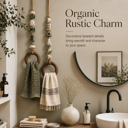 Decoratieve handdoekhanger met kralen en houten ring