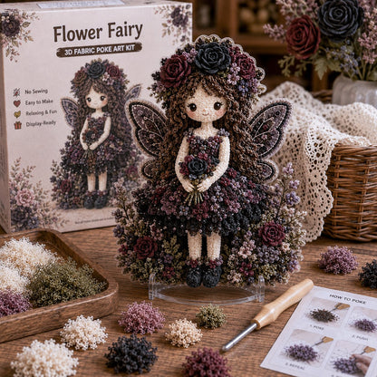 🔥HOT SALE 49% KORTING – 🌸🧚‍♀️ Flower Fairy 3D-stof-poke-art-set | Naai-vrij knutselproject van zachte stof met een reliëfbloemmotief en een kant-en-klare feeënversiering ✨
