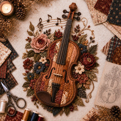 🎶🧵 Premium vintage patchwork-bouwpakket voor muziekinstrumenten | Hoogwaardige gelaagde stof met gestikte details – DIY handgemaakte decoratie voor de muziekkamer ✨