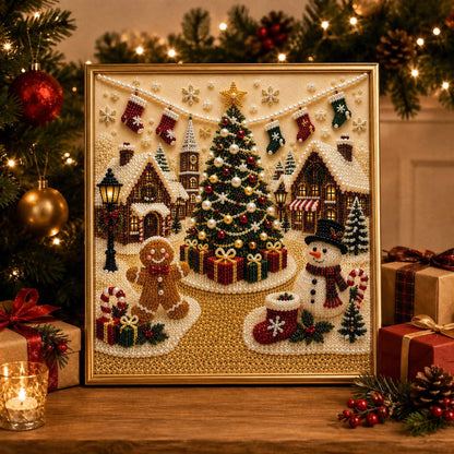 🎄🎅 Premium 3D-kerstwanddecoratieset met parels | Luxe canvas met flocklaag en krasbestendige, kleurvaste parelkorrels – doe-het-zelf kerstdecoratie ⛄️❄️