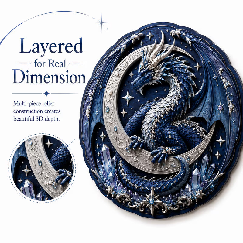 🐉 Moon Guardian Dragon 3D houten doe-het-zelf wanddecoratie