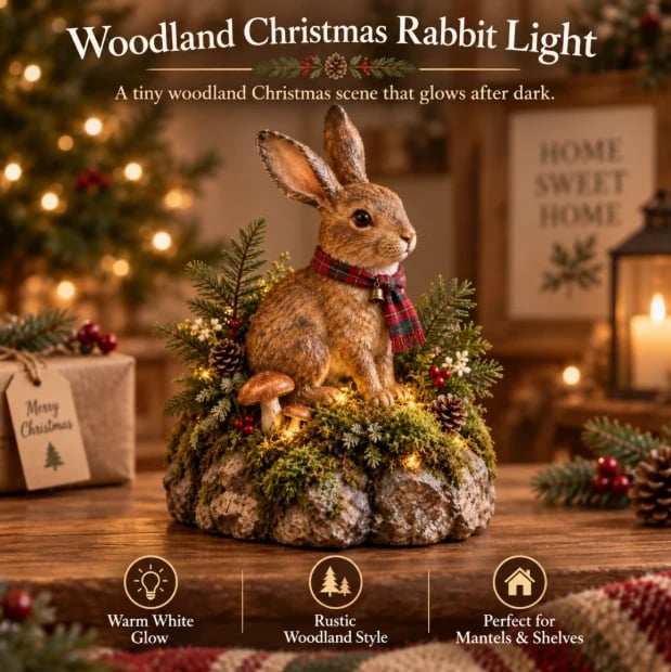 🐇Lighted Woodland Christmas Rabbit Figurine