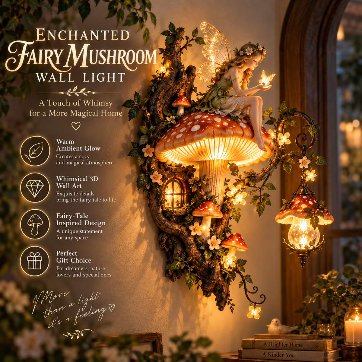 ⏰Beperkte voorraad 50% KORTING - 🧚✨ Wandlamp ‘Betoverde paddenstoelfee’ 🍄🌿