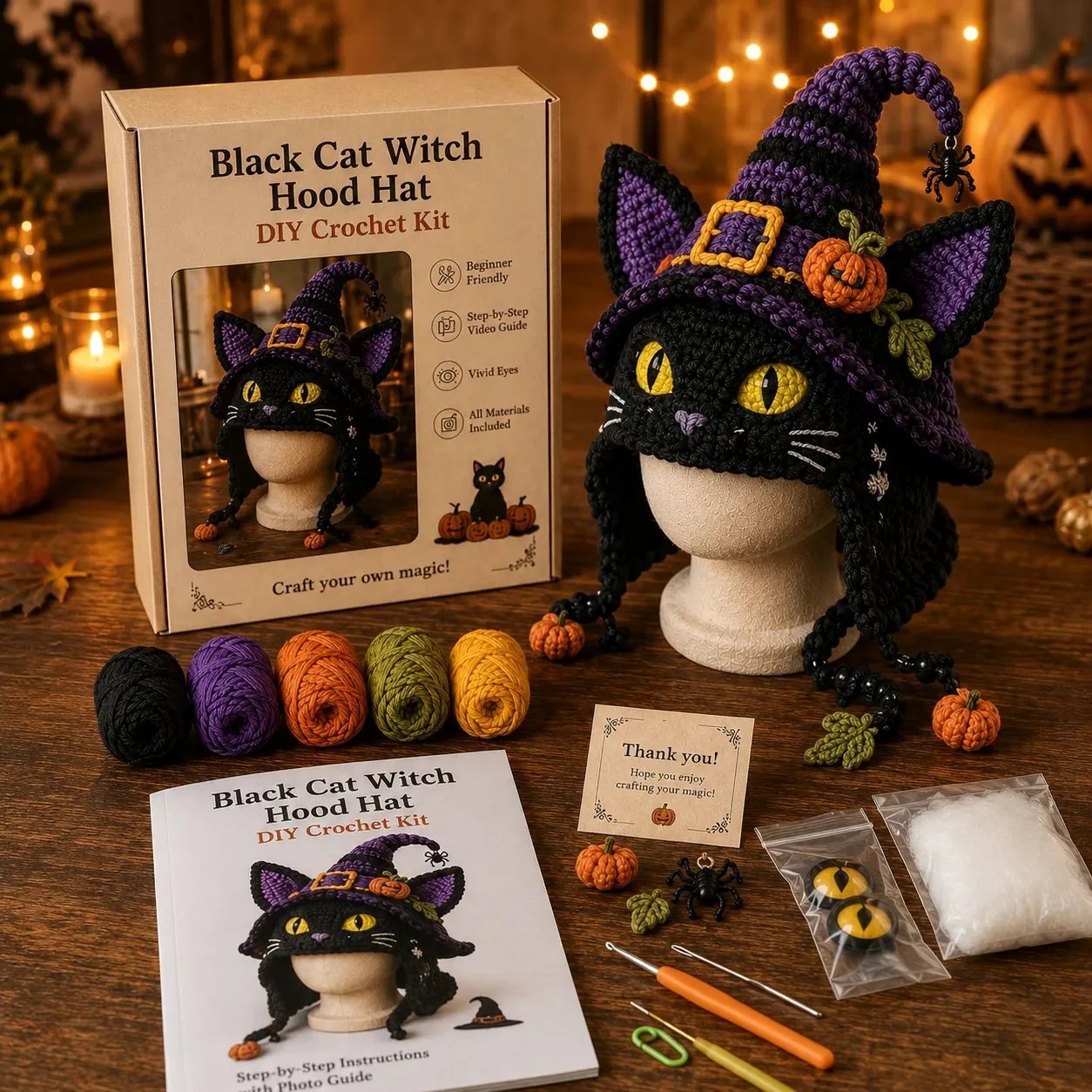 🎭🎃 DIY-haakpakket voor een Halloween-monsterkap | Hoogwaardig, zacht garen met stapsgewijze handleiding voor het zelf maken van een handgemaakte, draagbare karakterkap 🧶✨