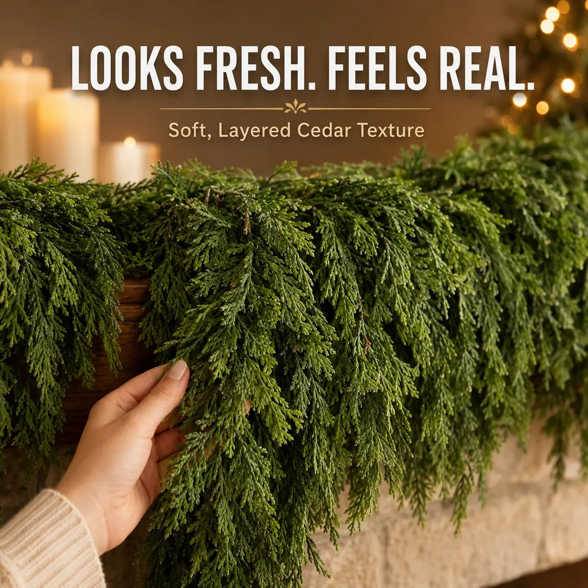 🎄 Set van 2 Real-Touch-cederslingers – Weelderig kerstgroen