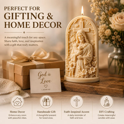 ⏳ 49 % korting – ✝️ 3D-kaarsvormenset „Jezus, de Goede Herder“ | Reliëf met kruis, lam en bloemen voor handgemaakte kaarsen met een religieus thema 🕯️✨