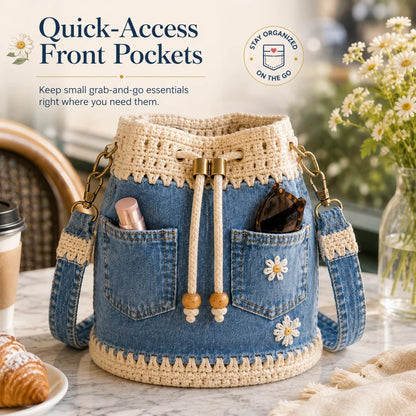 🔥SPECIALE AANBIEDING 50% KORTING✨👜Gehaakte bucketbag van denim