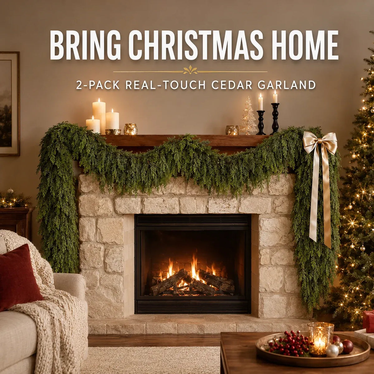 🎄 Set van 2 Real-Touch-cederslingers – Weelderig kerstgroen