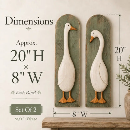 Handgemaakte rustieke wanddecoratie met ganzen, set van 2