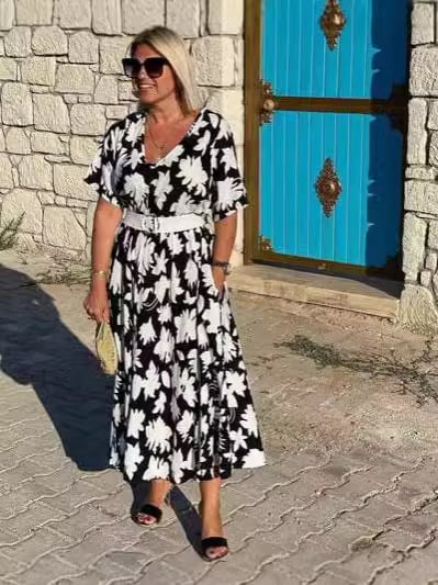 🥰Tijdelijke aanbieding 45% KORTING🎁Casual maxi-jurk met bloemenprint en V-hals