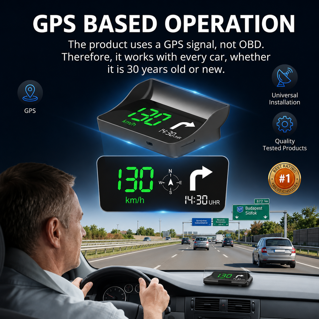 Head-Up Display (HUD) – GPS voor de auto met digitale snelheidsmeter