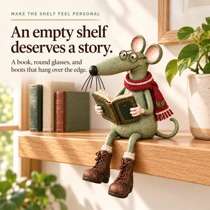 🐭📚 Speelse lezende muis als decoratie op een boekenplank – Vintage beeldje van een boekenliefhebber & gezellige woondecoratie