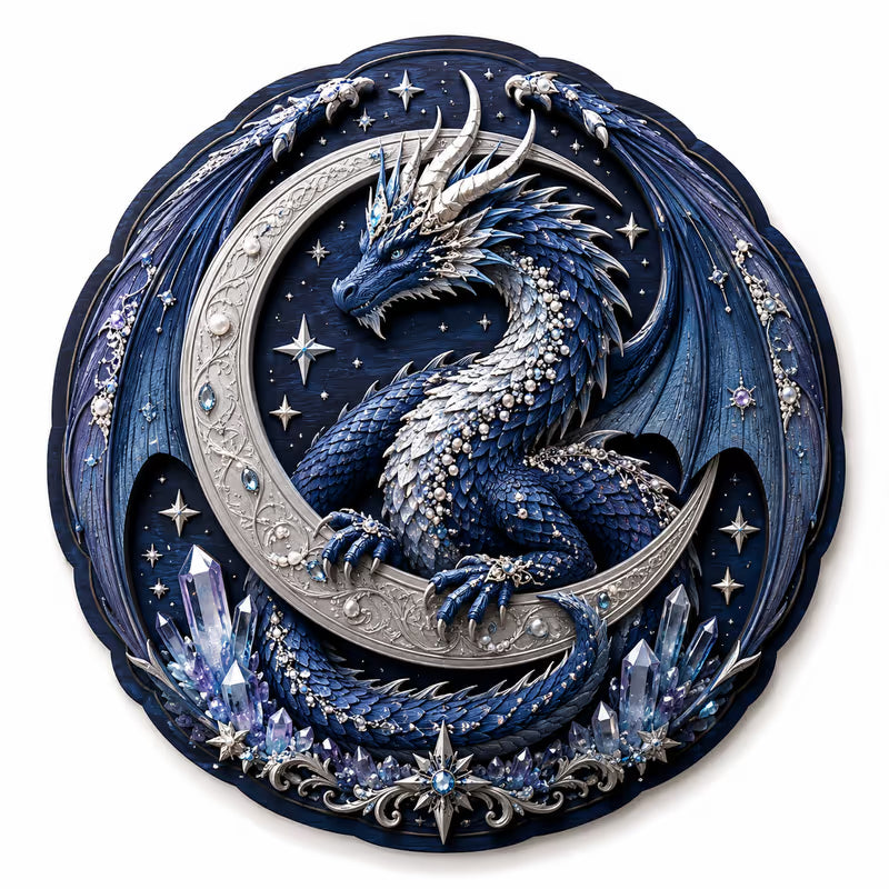 🐉 Moon Guardian Dragon 3D houten doe-het-zelf wanddecoratie