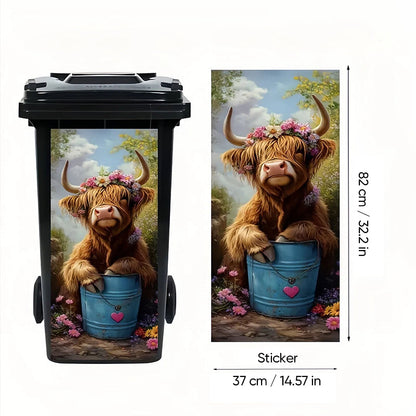 🐮 Afvalbaksticker met bloemenprint van een Highland-ko