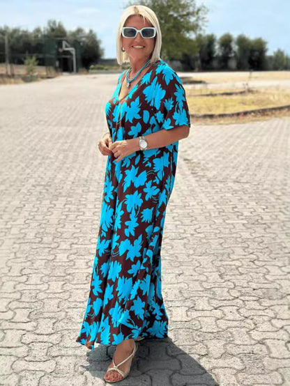 🥰Tijdelijke aanbieding 45% KORTING🎁Casual maxi-jurk met bloemenprint en V-hals