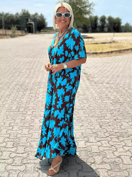 🥰Tijdelijke aanbieding 45% KORTING🎁Casual maxi-jurk met bloemenprint en V-hals