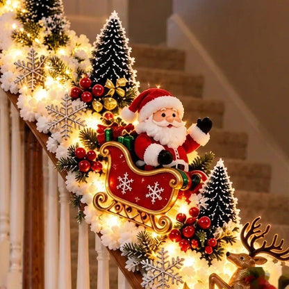🎅 Kerstman-slee: decoratie voor de trapleuning in sneeuwthema | Vooraf verlichte kerstslinger voor de trapleuning