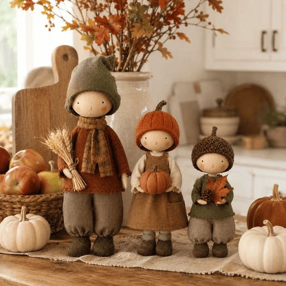 🍁 Set van 3 rustieke herfstfiguurtjes – Mooie oogstdecoratie voor een gezellige herfstsfeer 🍂