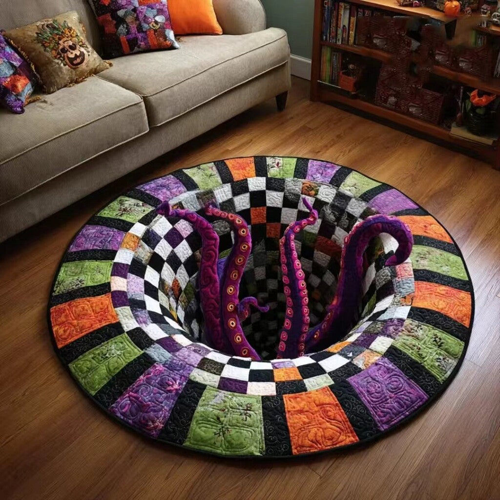 🎃3D-skelet met wervelmotief, gewatteerd, rond Halloween-vloerkleed