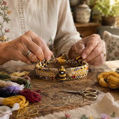 🌼Zegeningen & Hoop 🐝2026 Limited Edition Handgemaakte geweven armband met bijenmotief