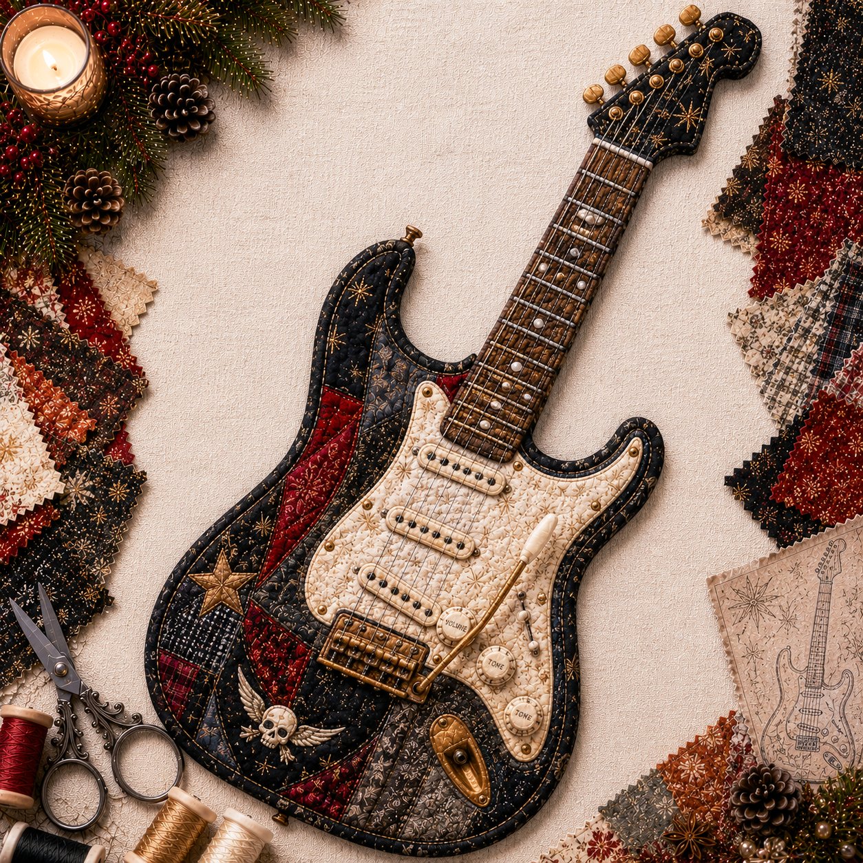 🎶🧵 Premium vintage patchwork-bouwpakket voor muziekinstrumenten | Hoogwaardige gelaagde stof met gestikte details – DIY handgemaakte decoratie voor de muziekkamer ✨