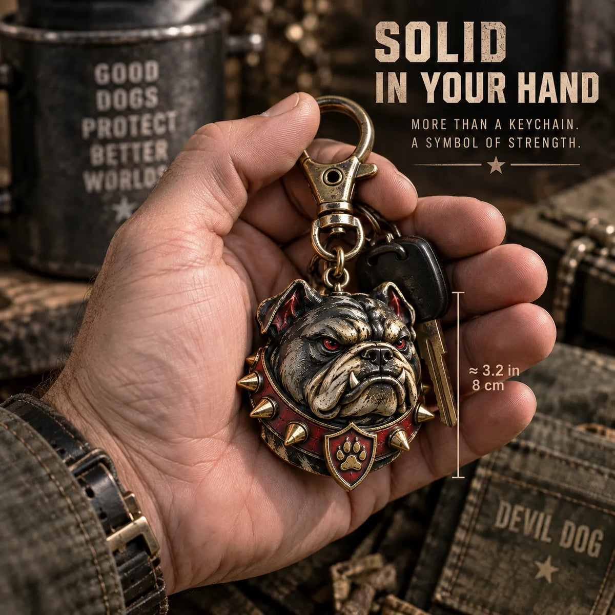 🔥LAATSTE DAG 50% KORTING -  🐶 Devil Dog Guardian 3D-metalen sleutelhanger | Stevig bulldog-souvenir