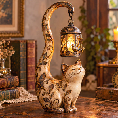 🐈‍⬛Vintage kattenlantaarn-sculptuurlamp – Een kleine bewaker van warmte, herinneringen en gezellige hoekjes✨