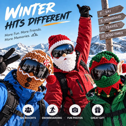 🎅🏂 3D-kerstmasker van gebreid materiaal | 🌬️Warme gezichtsmasker in 3 feestelijke stijlen voor skivakanties, feestjes en winteravonturen