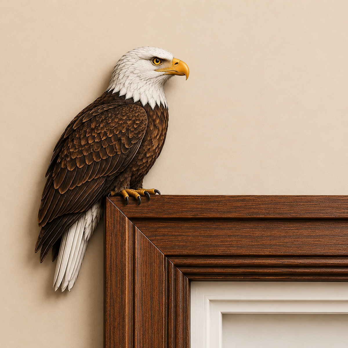 Houten uil als deurversierin