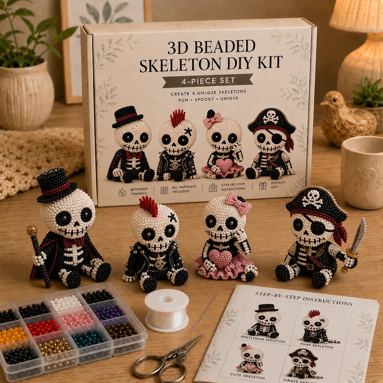 🔥Laatste dag: 50% KORTING 💀 3D-skelet met kralen – doe-het-zelfpakke