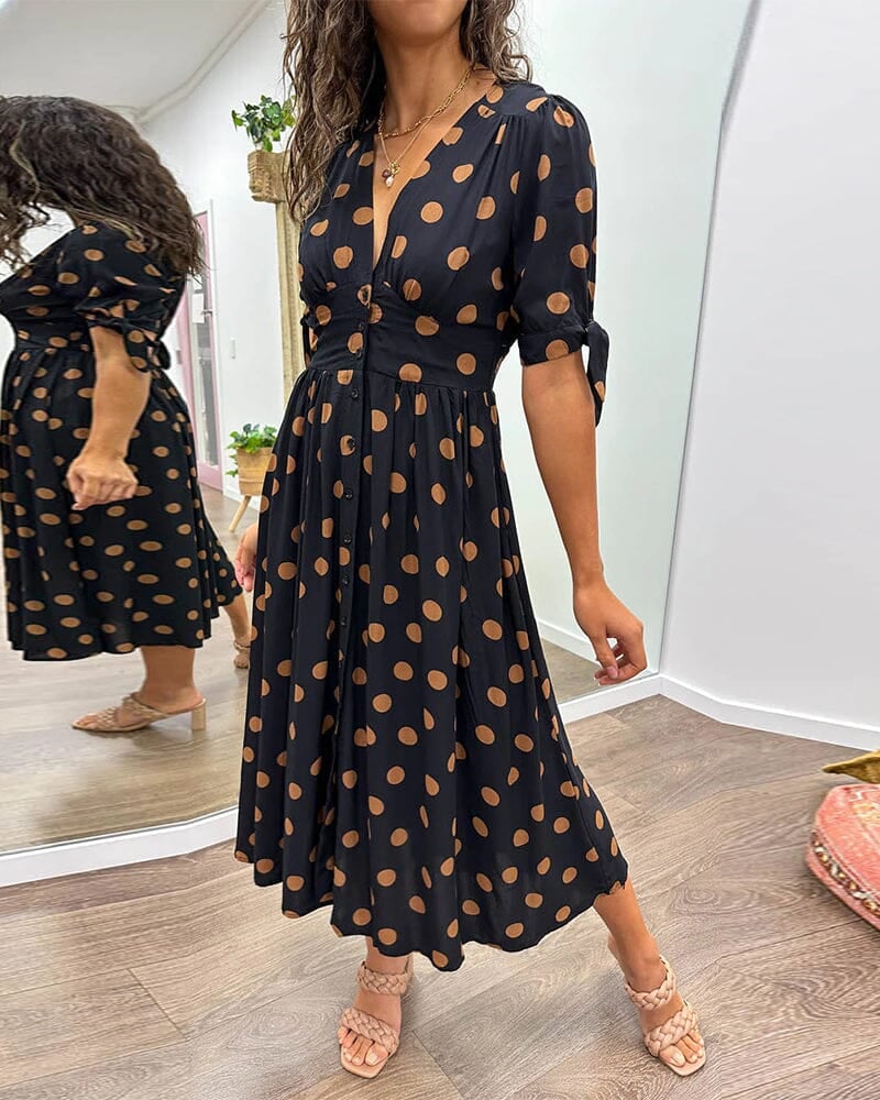 🥰Nieuwe producten Hot Sale 45% KORTING🌹Polka Dot-jurk met diepe V-hals