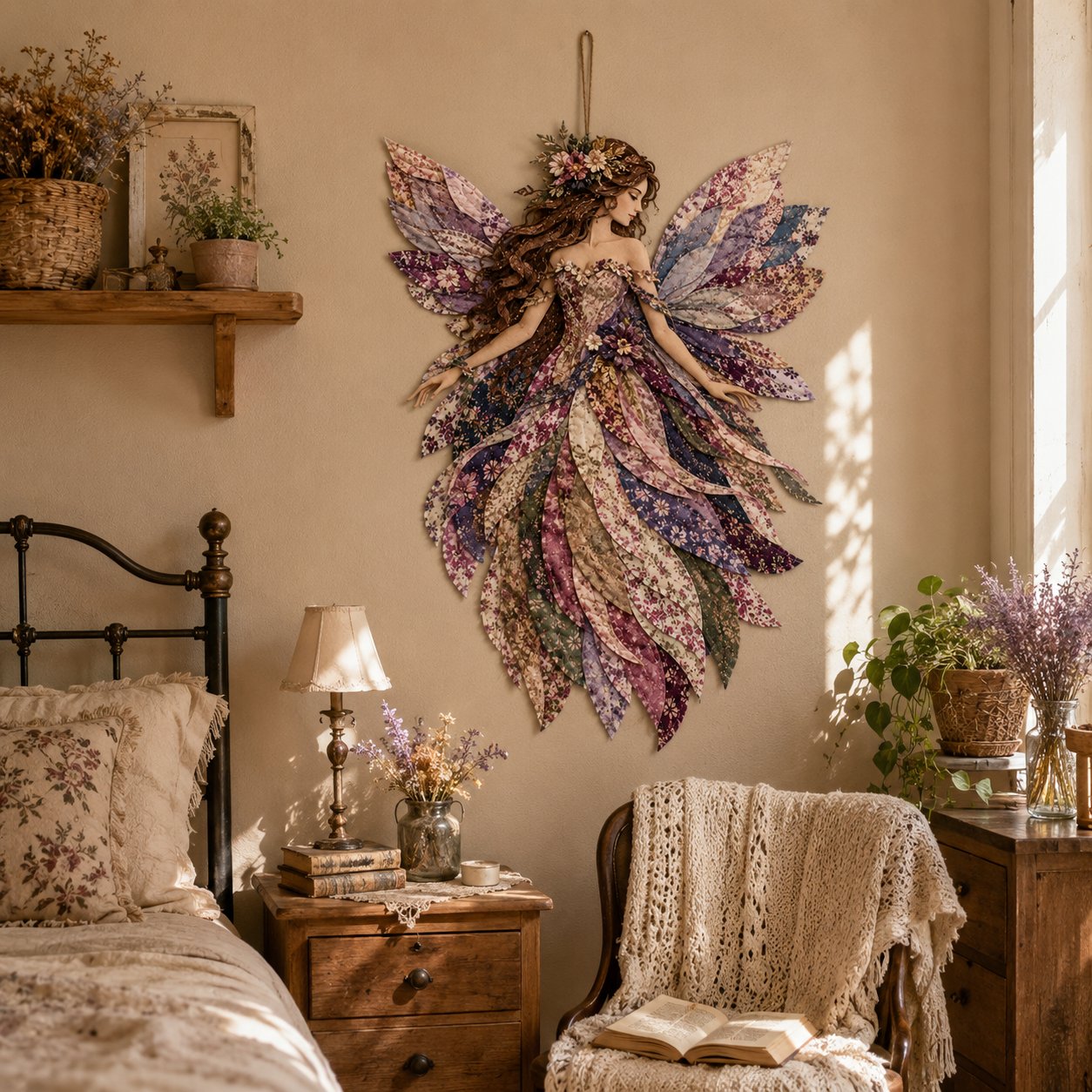 🧚‍♀️🌸 Premium DIY-pakket ‘Fairy Patchwork’ | Hoogwaardige gelaagde stof met bloemenvleugels – DIY handgemaakte fantasiewanddecoratie ✨
