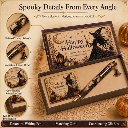🎃🔮 Griezelige Halloween-pen-cadeauset | Decoratieve pen, bijpassende herinneringskaart en bijpassende geschenkdoos in 3 limited edition-uitvoeringen ✨