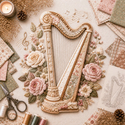 🎶🧵 Premium vintage patchwork-bouwpakket voor muziekinstrumenten | Hoogwaardige gelaagde stof met gestikte details – DIY handgemaakte decoratie voor de muziekkamer ✨