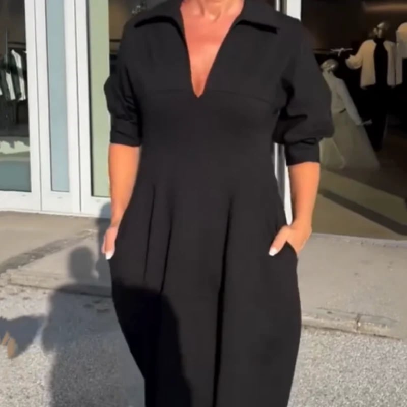 ⏳Gratis verzending💥 🌸Zomerspecial🌸 Midi-jurk met revers en V-hals