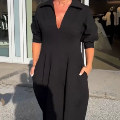 ⏳Gratis verzending💥 🌸Zomerspecial🌸 Midi-jurk met revers en V-hals