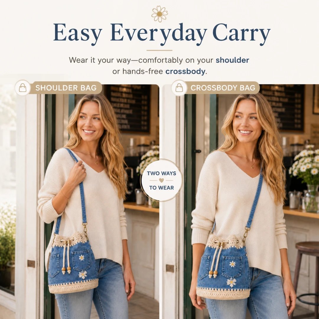 🔥SPECIALE AANBIEDING 50% KORTING✨👜Gehaakte bucketbag van denim