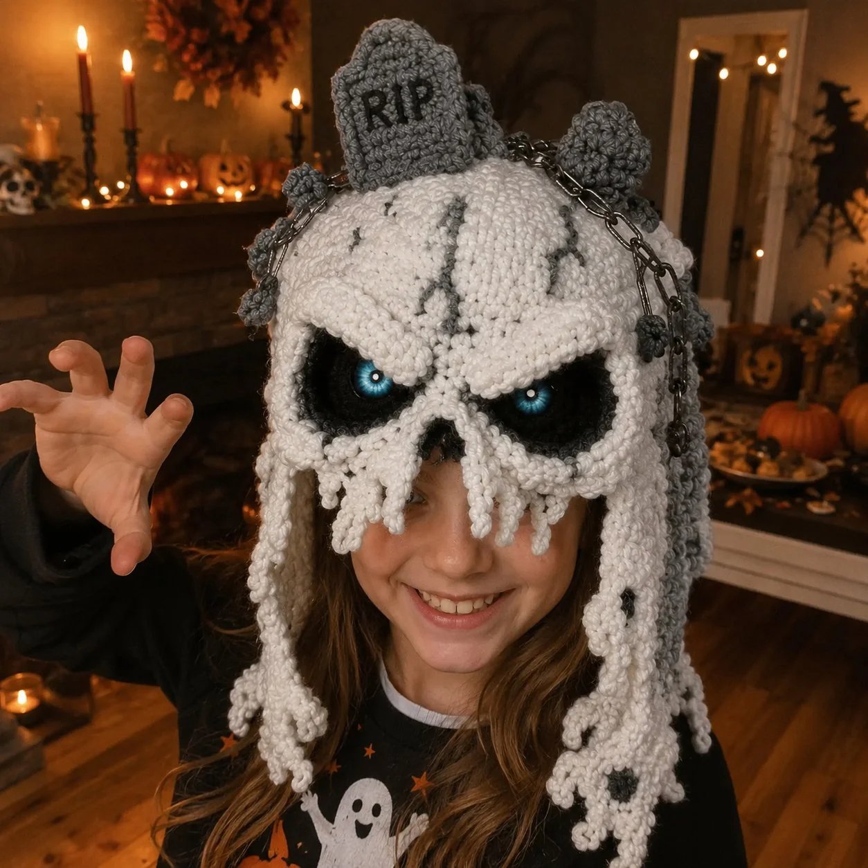 🎭🎃 DIY-haakpakket voor een Halloween-monsterkap | Hoogwaardig, zacht garen met stapsgewijze handleiding voor het zelf maken van een handgemaakte, draagbare karakterkap 🧶✨