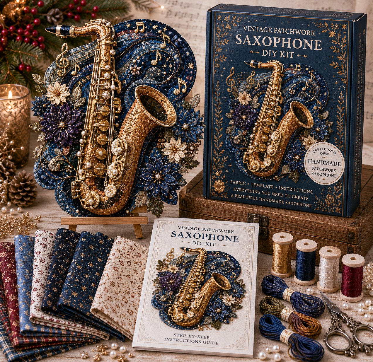 🎶🧵 Premium vintage patchwork-bouwpakket voor muziekinstrumenten | Hoogwaardige gelaagde stof met gestikte details – DIY handgemaakte decoratie voor de muziekkamer ✨