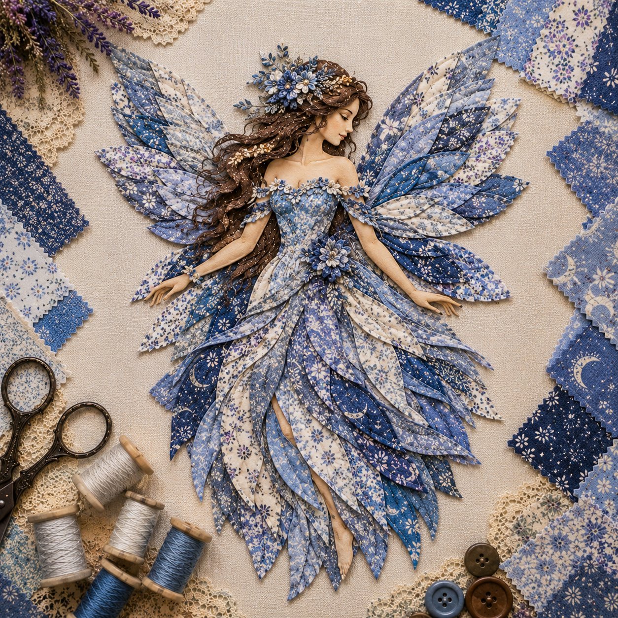 🧚‍♀️🌸 Premium DIY-pakket ‘Fairy Patchwork’ | Hoogwaardige gelaagde stof met bloemenvleugels – DIY handgemaakte fantasiewanddecoratie ✨