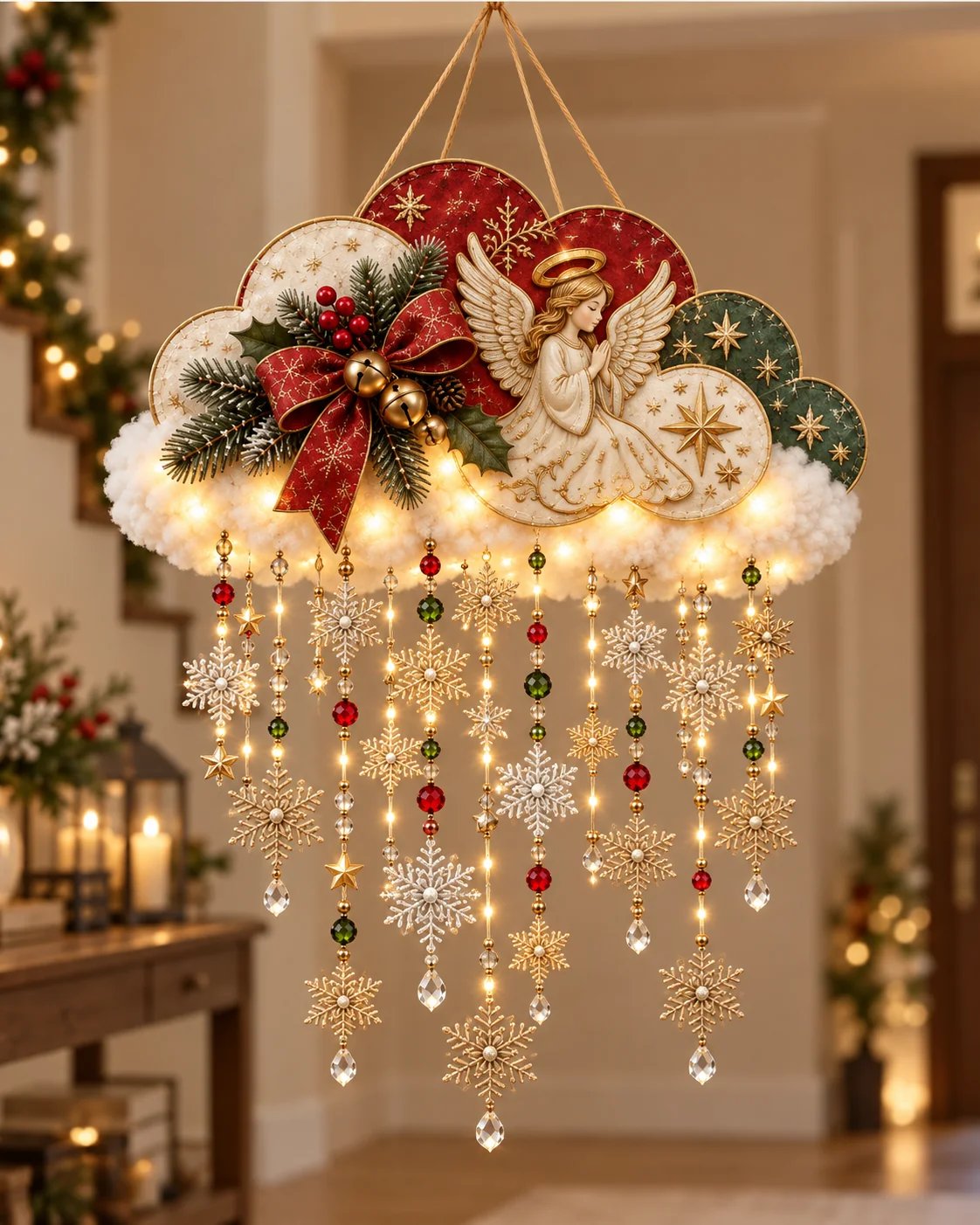 🔥✨ Engelachtige kerst-sneeuwwolk – Verlichte hangende kerstversiering☁️✨