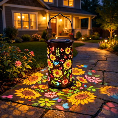 🌞Een kleurrijke tuinlantaarn op zonne-energie met een zonnebloemlicht-effect