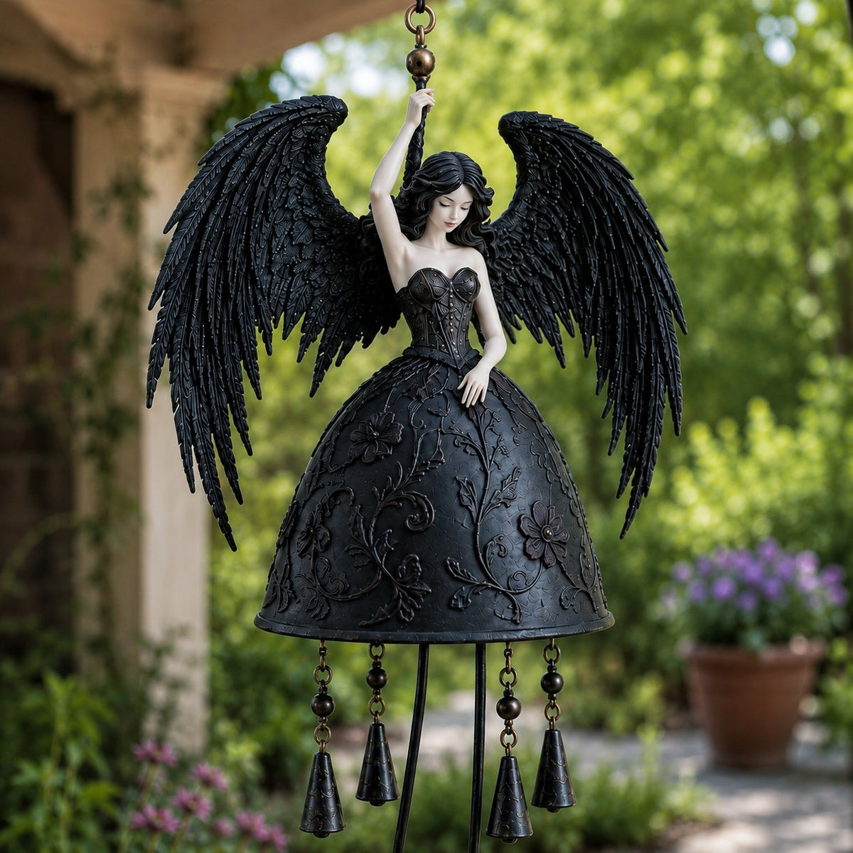 🖤 Dark Angel Gothic windgong – Betoverende hangende decoratie voor in de tuin